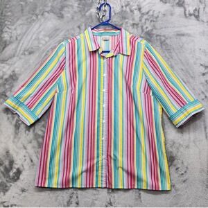 Vintage American Sweetheart Top Womens L Multicolor Striped Candy Button Front